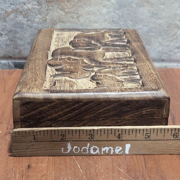 Hand Carved Elephant Wooden Hinged Box Decorative Jewelry Storage Box - Picture 11 of 12